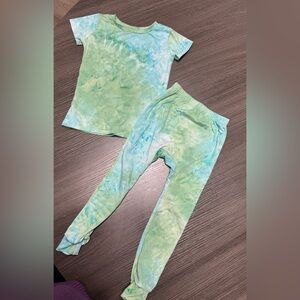 Cozys Blue/Green Watercolor 2 piece Toddler Pajamas, Size 18-24 months
